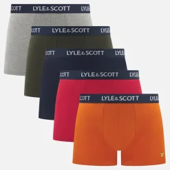Hot Lyle And Scott Vintage Herre Miller Fem Pak Underbukser Peacoat /​ Cardinal /​ Marmelade /​ Grå Marl /​ Klatre Efeu Flerfarvet