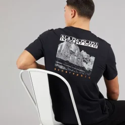 New Napapijri Herre Mirada T-shirt med grafik bagpå Sort