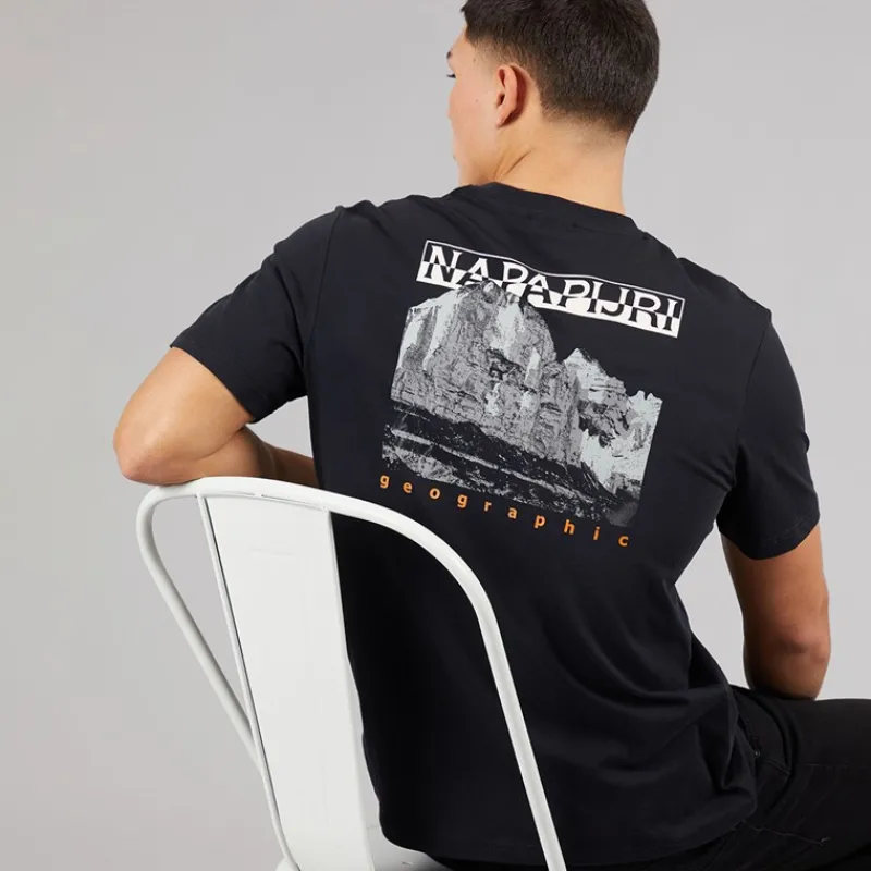 New Napapijri Herre Mirada T-shirt med grafik bagpå Sort