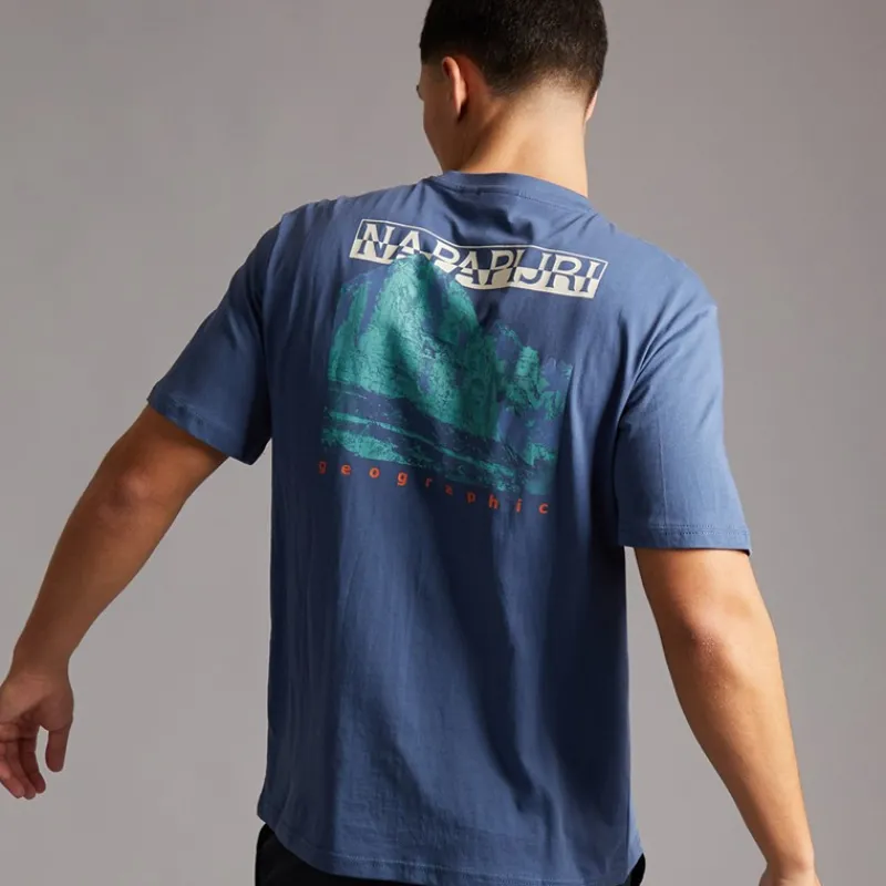 Sale Napapijri Herre Mirada T-shirt med grafik bagpå Blue Infinity Blå