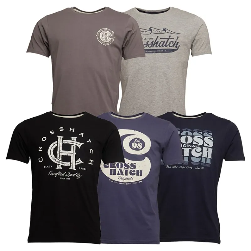 Sale Crosshatch Herre Morath 5-pak T-shirts Sort/Mørkegrå/Grå Melange/Marineblå/Jeans Blå