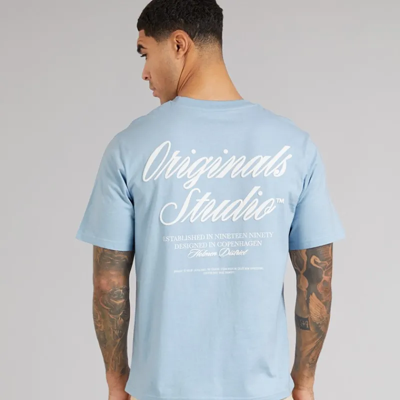 JACK & JONES Herre Norrebro Typo T-shirt Skyway Lyseblå