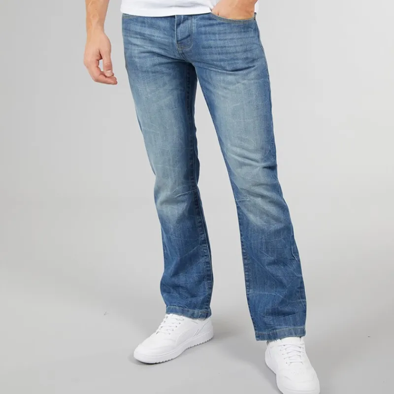 Best Crosshatch Herre Nye Baltimore Bælte Jeans Straight Jeans Lyse Vask
