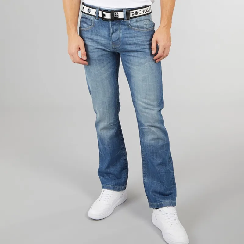Best Crosshatch Herre Nye Baltimore Bælte Jeans Straight Jeans Lyse Vask