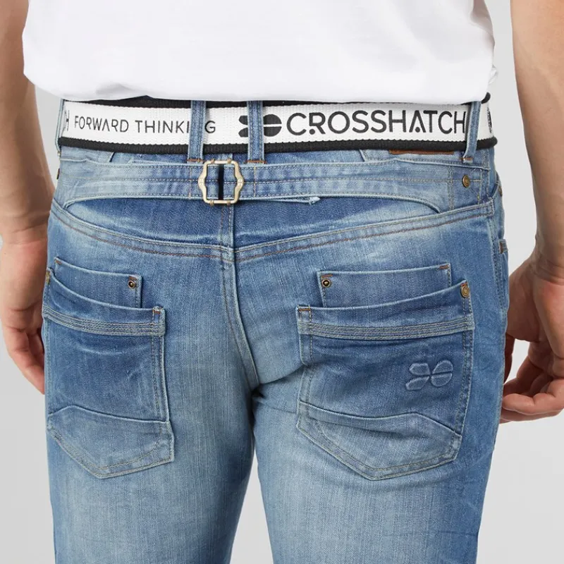 Best Crosshatch Herre Nye Baltimore Bælte Jeans Straight Jeans Lyse Vask