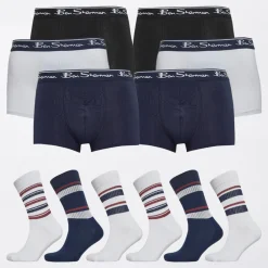 Hot Ben Sherman Herre 6-pak Boxer og 6-pak Sokke Gavesæt Hvid/​Sort/​Navy Flerfarvet