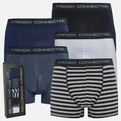 Outlet French Connection Herre 5-pak Trunker FC50 Hvid/Marine/Marine Og Lysegrå Melange/Mellemblå Melange/Fransk Blå