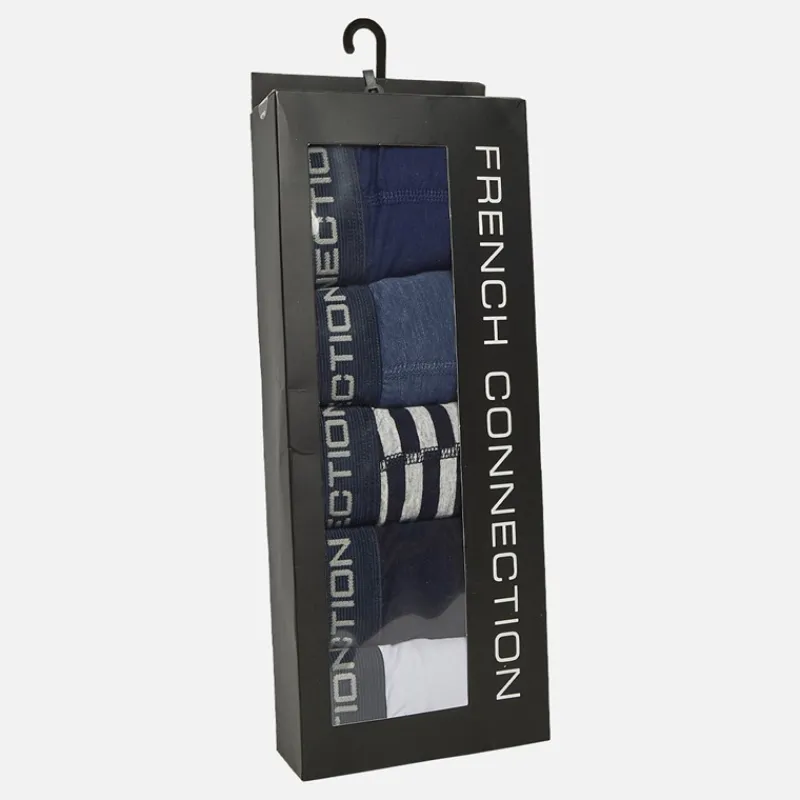 Outlet French Connection Herre 5-pak Trunker FC50 Hvid/Marine/Marine Og Lysegrå Melange/Mellemblå Melange/Fransk Blå