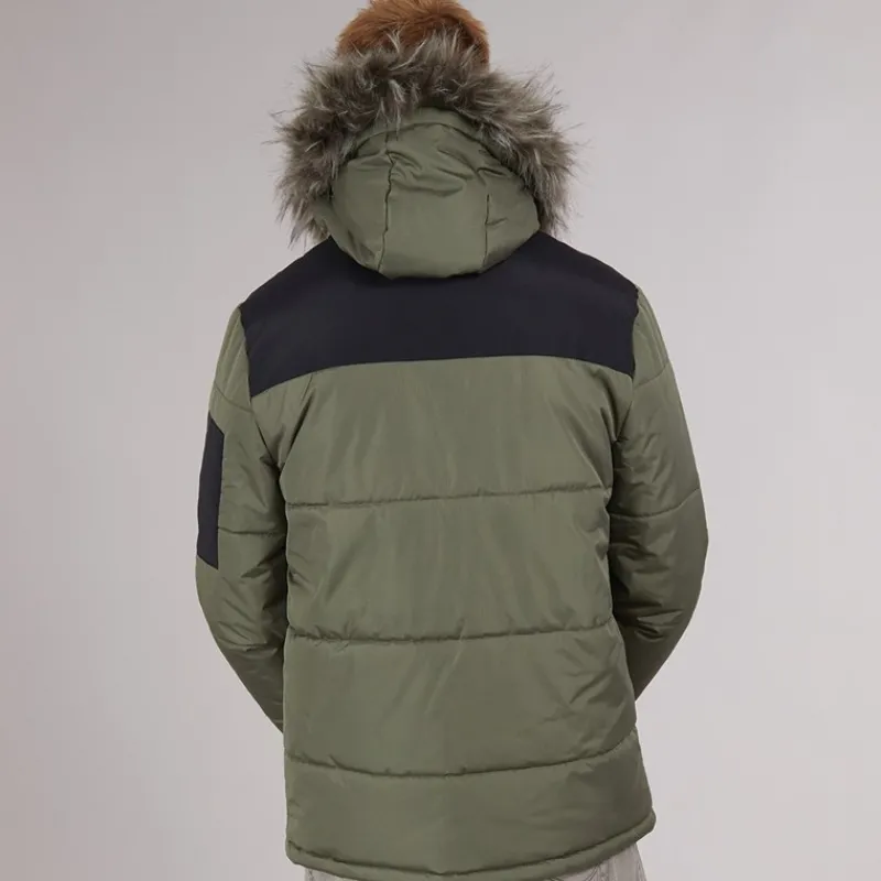 Outlet Bench Herre Pelsbesat Hætteforsynet Vatteret Ripstop Parka Khaki/Sort kakigrøn