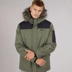 Outlet Bench Herre Pelsbesat Hætteforsynet Vatteret Ripstop Parka Khaki/Sort kakigrøn