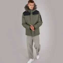 Outlet Bench Herre Pelsbesat Hætteforsynet Vatteret Ripstop Parka Khaki/Sort kakigrøn