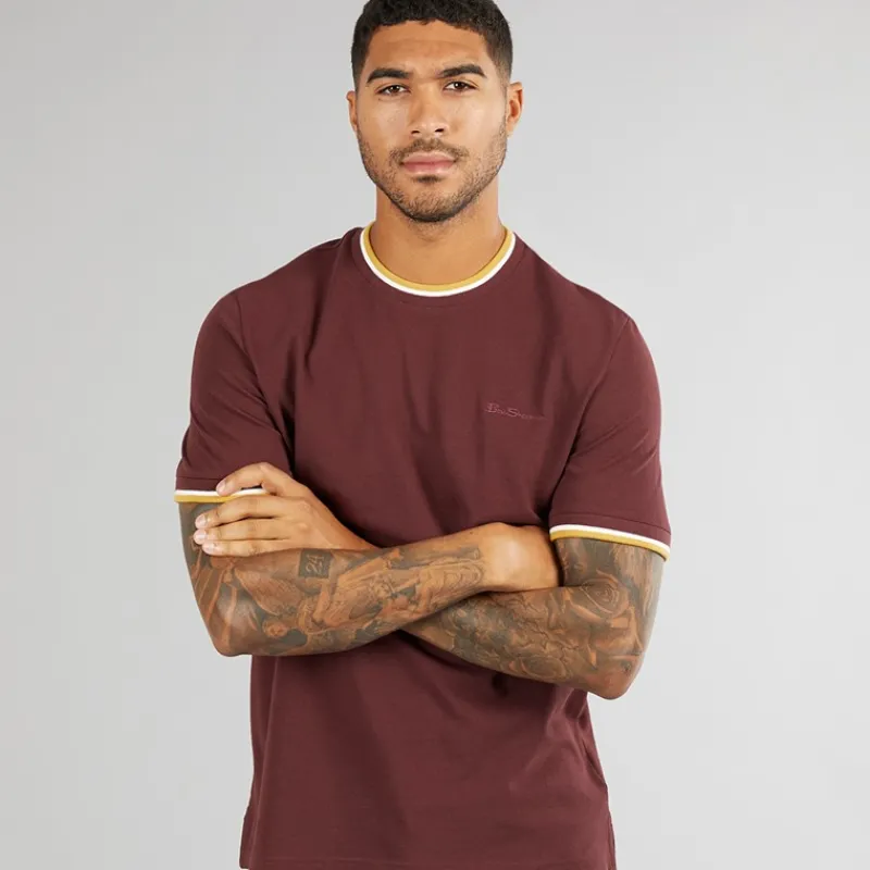 Clearance Ben Sherman Herre Pique Ringer T-Shirt Vin