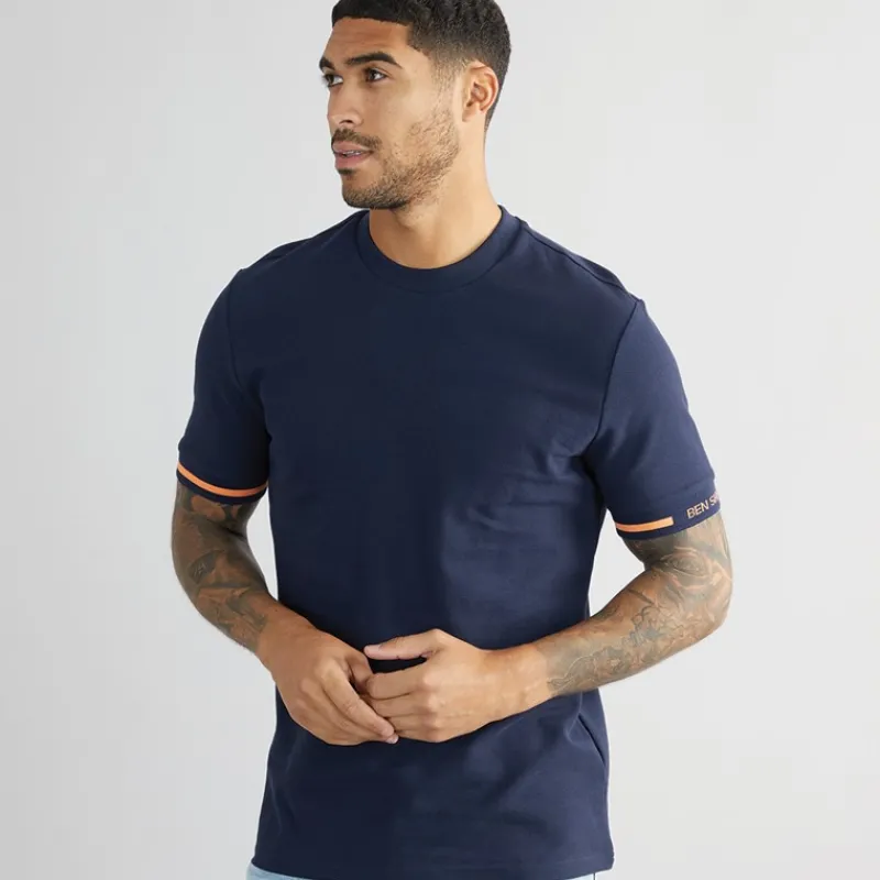 Sale Ben Sherman Herre Pique T-Shirt Mørk Marineblå Marineblå