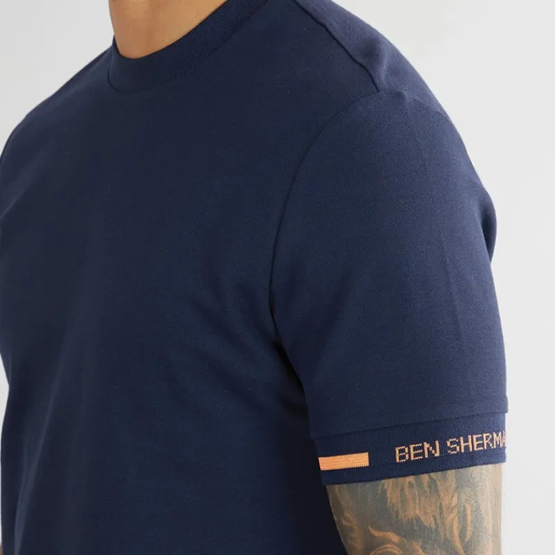Sale Ben Sherman Herre Pique T-Shirt Mørk Marineblå Marineblå