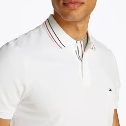Discount Tommy Hilfiger Herre Polo med Stolpelukning Detalje Hvid