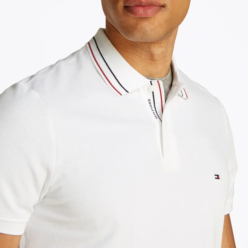 Discount Tommy Hilfiger Herre Polo med Stolpelukning Detalje Hvid