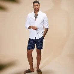 Discount Ben Sherman Herre Poplin Stribet Print Resort Shorts Mørkeblå