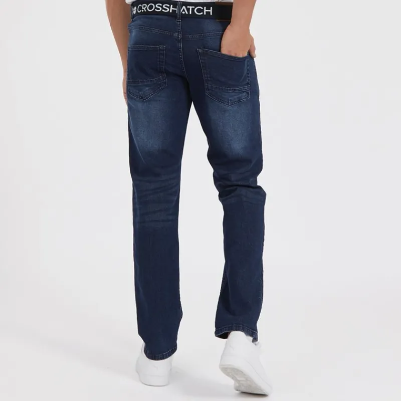 Clearance Crosshatch Herre Princed Straight Fit Jeans Mørk Vask Mørkeblå