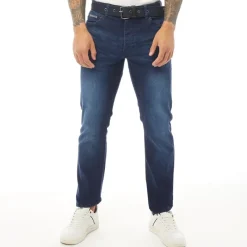 Clearance Crosshatch Herre Princed Straight Fit Jeans Mørk Vask Mørkeblå