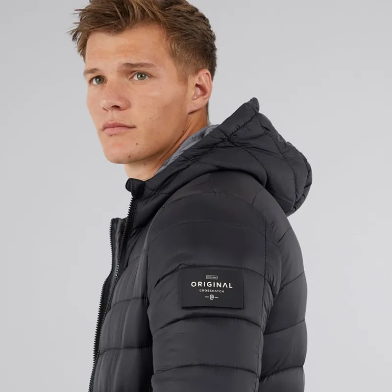 Sale Crosshatch Herre Puff jakke med rynker Sort