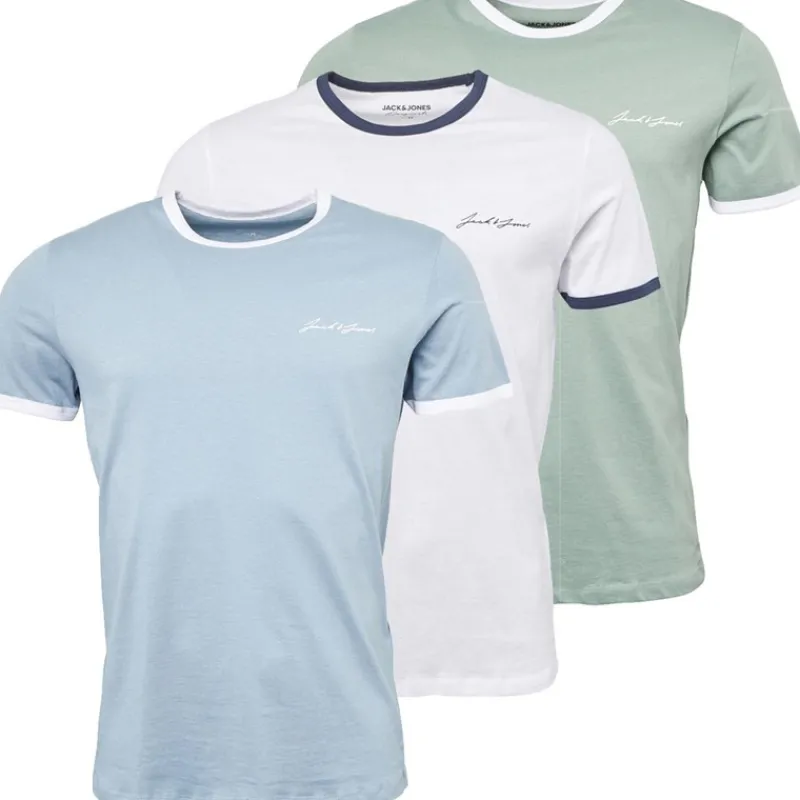 Clearance JACK & JONES Herre Ralph 3-pak T-shirts Hvid/Ashley Blå/Grøn Milieu