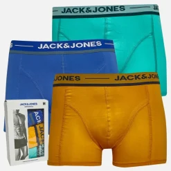 Sale JACK & JONES Herre Rex Ensfarvet Tre Pak Boxer Trusser Dazzling Blue/​Pool Blue/​Iceland Poppy