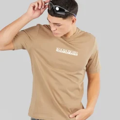 Outlet Napapijri Herre Rift Ryg Grafik T-shirt Beige Rocky