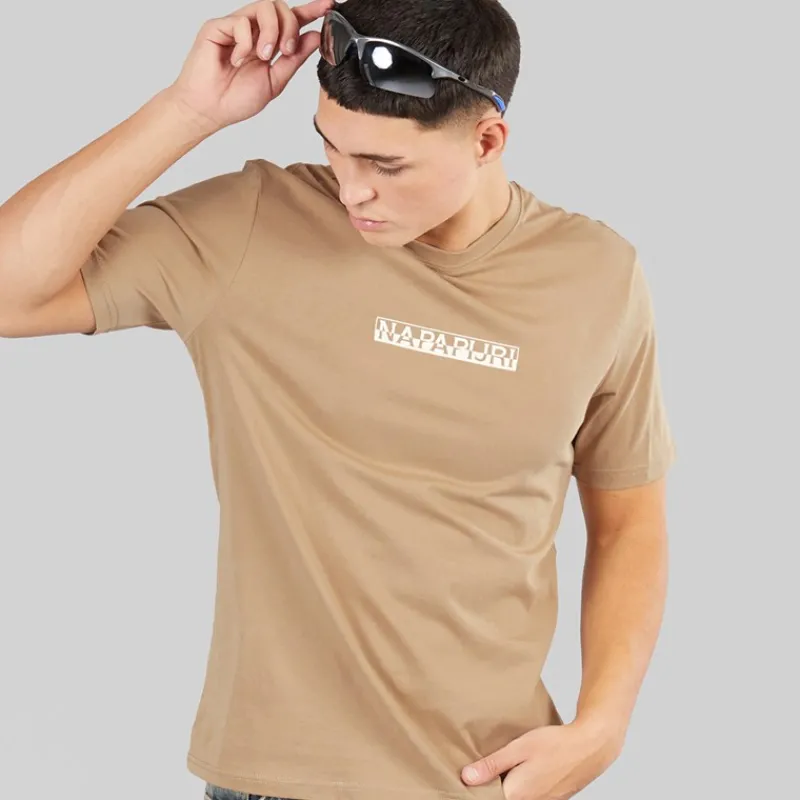 Outlet Napapijri Herre Rift Ryg Grafik T-shirt Beige Rocky