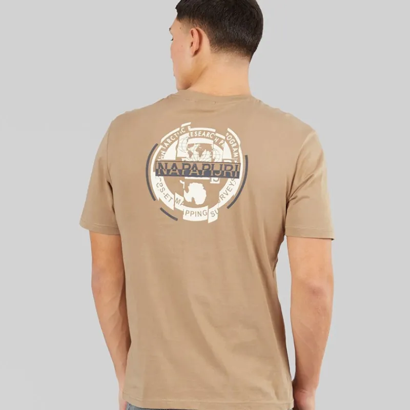 Outlet Napapijri Herre Rift Ryg Grafik T-shirt Beige Rocky