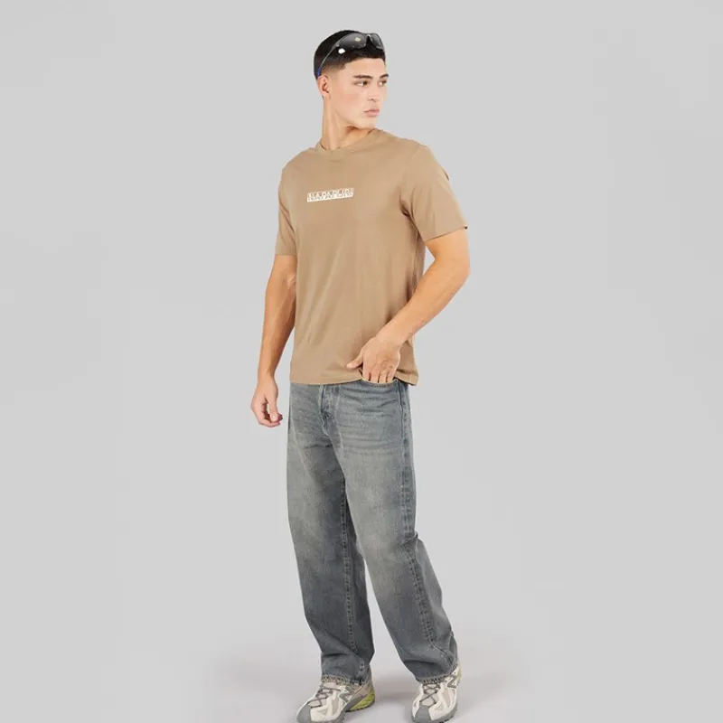 Outlet Napapijri Herre Rift Ryg Grafik T-shirt Beige Rocky