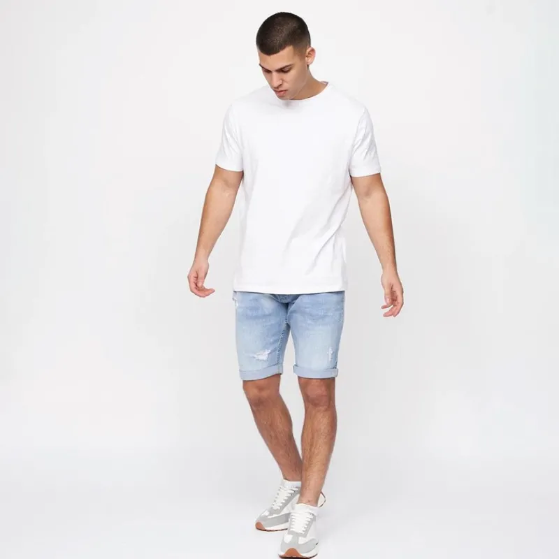 Sale Crosshatch Herre Riptrey Denim Shorts med ridsede detaljer Lyseblå