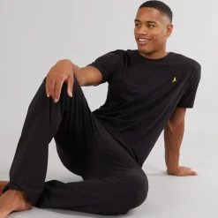 Outlet Brave Soul Herre Robbert T-shirt Og Lounge Bukser Sæt Sort