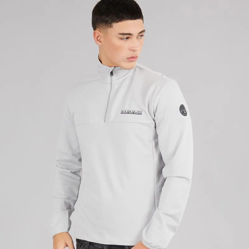 Outlet Napapijri Herre Sesano 1/2 Zip Top Light Grey Solid