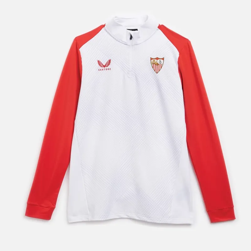 Best Castore Herre SFC Sevilla FC Hjemme 1/4 Zip Top Brilliant Hvid/True Rød