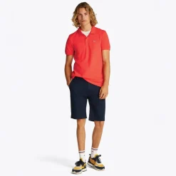 Sale Tommy Jeans Herre Slim Stolpelukning Polo Bright Vermillion Rød