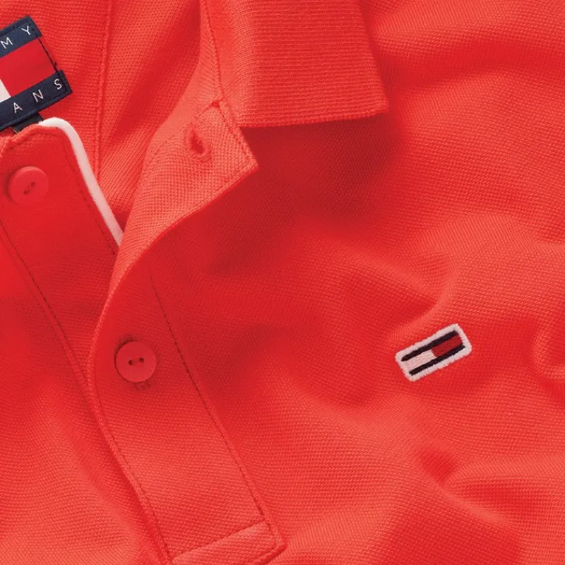 Sale Tommy Jeans Herre Slim Stolpelukning Polo Bright Vermillion Rød