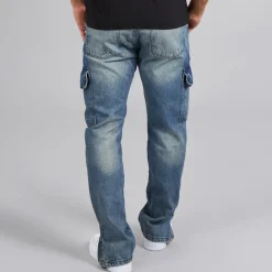 Hot Brave Soul Herre Station Løs Pasform Cargo Jeans Mid Blue