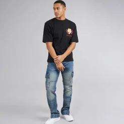 Hot Brave Soul Herre Station Løs Pasform Cargo Jeans Mid Blue