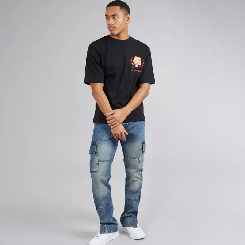 Hot Brave Soul Herre Station Løs Pasform Cargo Jeans Mid Blue