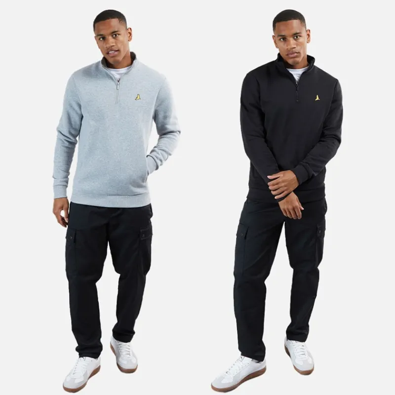 Outlet Brave Soul Herre Stilgar To Pakke 1/4 Lynlås Sweatshirts Sort/Grå