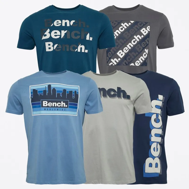 Outlet Bench Herre Stordon T-Shirts 5-pak Dustet Blågrøn/Frostgrå/Marineblå/Frostblå/Stålgrå
