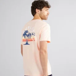 Clearance Hurley Herre Stribet Sunrise Grafik T-Shirt Pink