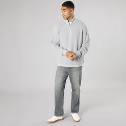 Discount Solid Herre strik pullover sweater Light Grey Melange Lysegrå