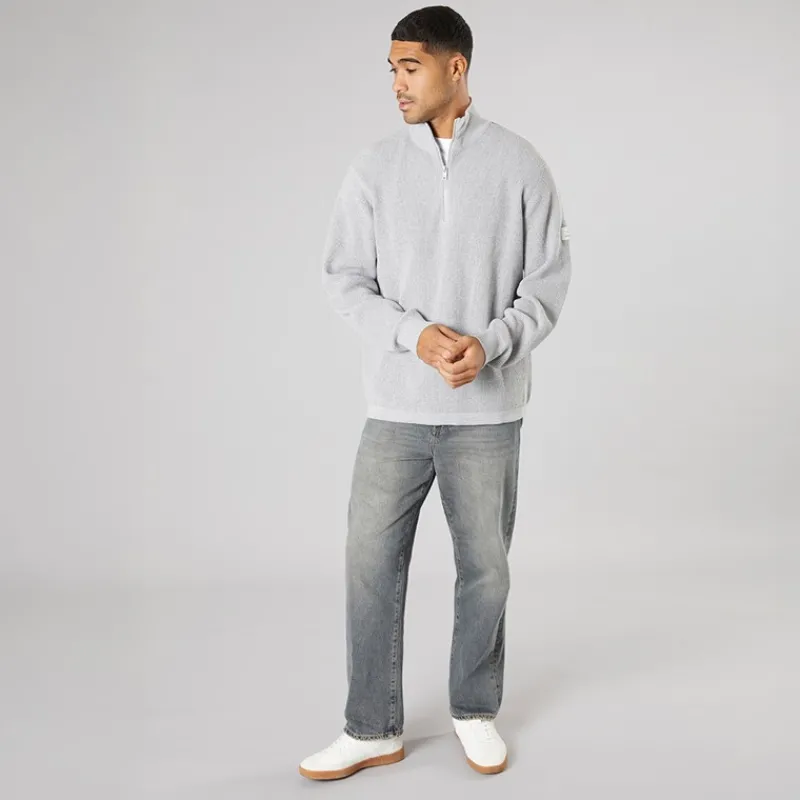 Discount Solid Herre strik pullover sweater Light Grey Melange Lysegrå