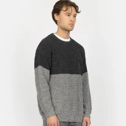 Hot Denim Project Herre Strikket Colorblock Sweatshirt 642 Dark Shadow