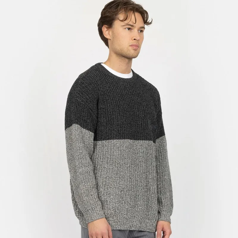 Hot Denim Project Herre Strikket Colorblock Sweatshirt 642 Dark Shadow