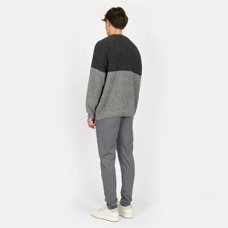 Hot Denim Project Herre Strikket Colorblock Sweatshirt 642 Dark Shadow