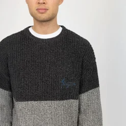 Hot Denim Project Herre Strikket Colorblock Sweatshirt 642 Dark Shadow