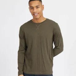 Hot Brave Soul Herre Supreme Rundhals Langærmet T-shirt Khaki kakigrøn
