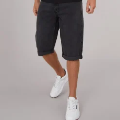 Best Crosshatch Herre Tillforth Baggy Denim Shorts Sort Vask Vasket Sort